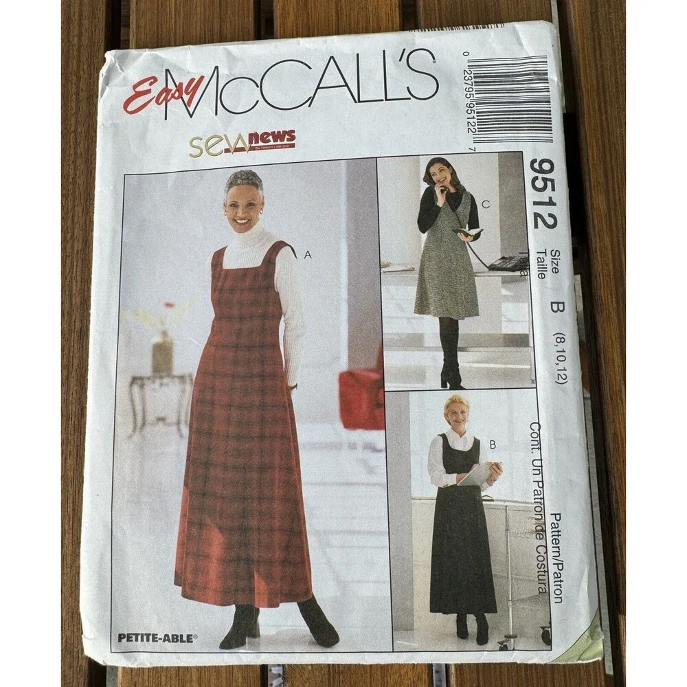 McCalls Misses Jumper in two lengths Sizes 8 10 12 Sewing Pattern 9512 1998 Easy